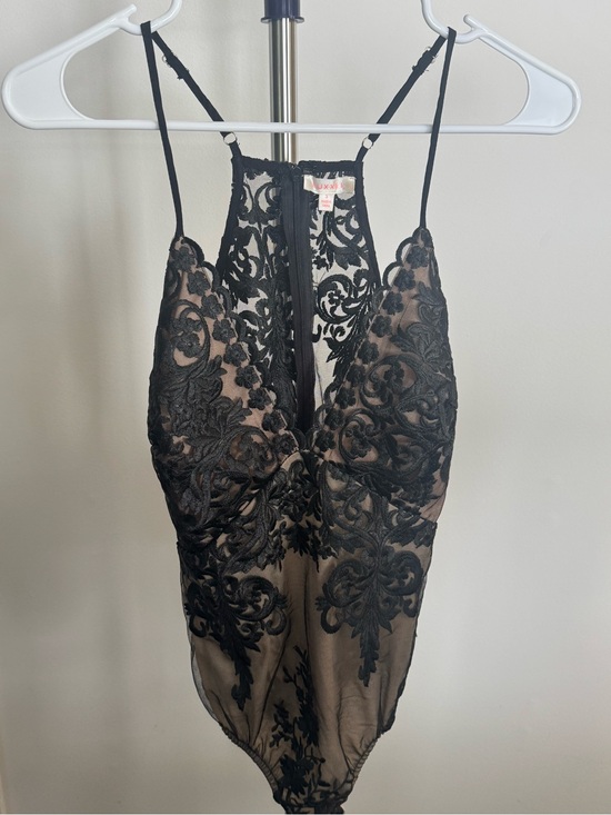 Luxxel Tops - Luxxel Black Lace Bodysuit with Nude Illusion
